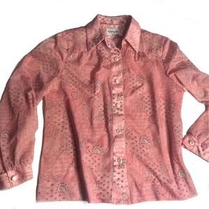 Pink Paisley Vintage Henry Lee Blouse Top Sz M L Hippy Mod Psychedelic Disco